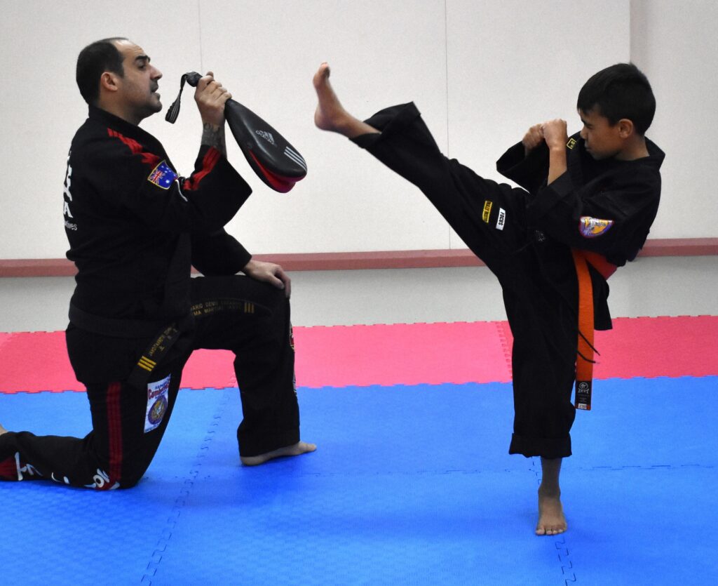 Axe kick. strong stance, focus